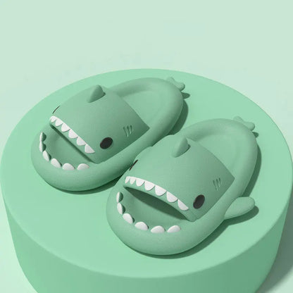 Adult's Slippers Indoor Outdoor Funny Shark Cartoon - bazona.com