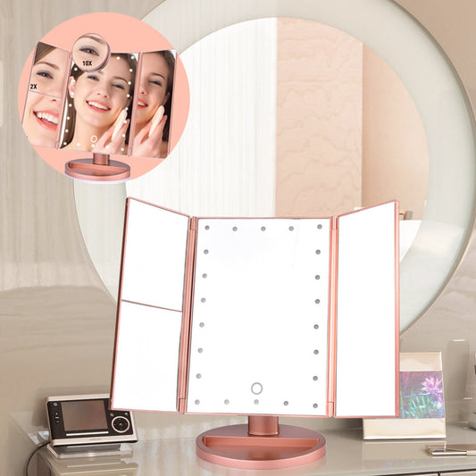 24 LED Magnifying Lighted Cosmetic Makeup Mirror Tabletop Tri-fold Touch Screen Mirror Touch Screen BAZONA