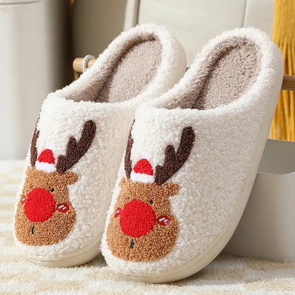 Christmas Shoes Winter Home Slippers Elk Soft Cozy Bedroom Slipper Slip On House Shoes - bazona.com