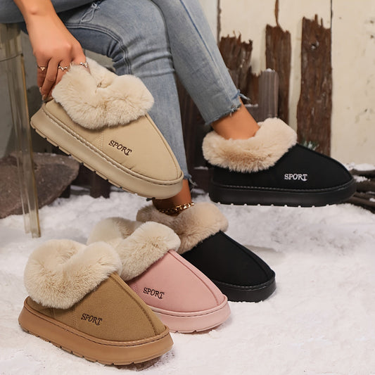 Cozy Plush Soft Slippers Shoes For Women Non-Slip Platform Shoes With Faux Fur Lining Mute Sole And Comfortable Fit For Indoor Wear BAZONA