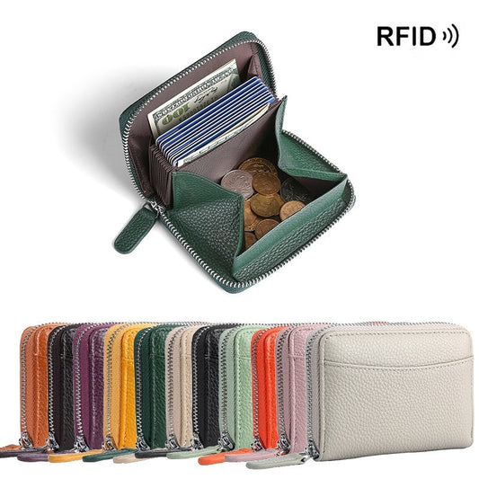 2024 RFID Genuine Leather Card Wallet Men Women Purse With Coin Pocket Zipper Credit Card Holder Small Wallets Bags BAZONA