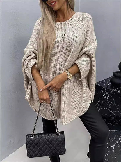Winter Loose Batwing Sleeve Pullover Sweater Fashion Oversized Knitted Shawl Sweater Tops For Women Clothing BAZONA