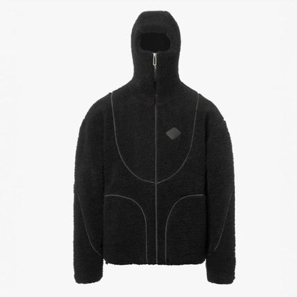 Men's Fashion Lamb Wool Hooded Zipper Coat Sweatshirt Patchwork Line Design Male Tops Casual BAZONA