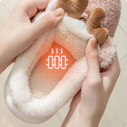 Christmas Shoes Winter Home Slippers Elk Soft Cozy Bedroom Slipper Slip On House Shoes - bazona.com