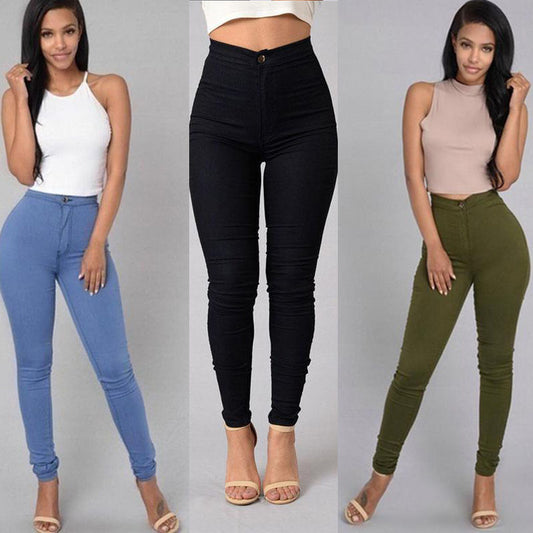 Casual Pants For Women High Waist Stretch Slim Trouser Skinny Candy Color Jeans BAZONA