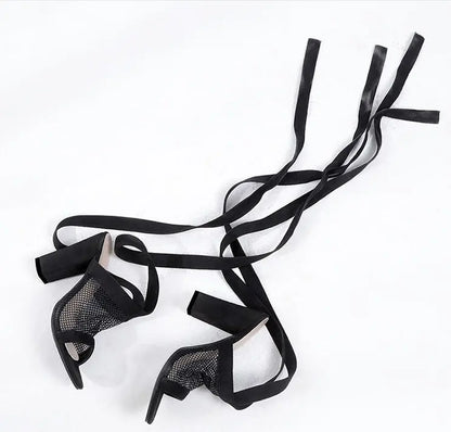 Women Sandals Bandage Flock Cross Strap Lace Up High Heels Sandal - bazona.com