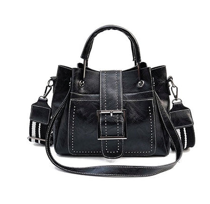 Double Leather Bucket Bag Handbag BAZONA