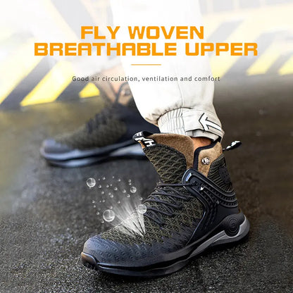 High-top Safety Shoes Construction Protective Footwear Men Steel Toe Shoes Breathable Hiking Boots Puncture Proof Work Boots - bazona.com