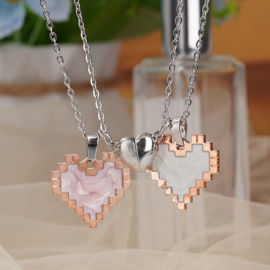 2pcs Magnetic Heart-shaped Mosaic Necklace Fashion Personality Couple Love Necklace For Valentine's Day BAZONA