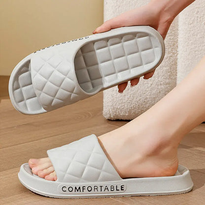 Men's Home Slippers With Plaid Design Soft-soled Silent Indoor Floor Bathing Slippers Women House Shoes Summer - bazona.com