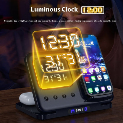 15W Wireless Chargers Stand 5 In1 LED Digital Alarm Clock Fast Charging Dock Station BAZONA