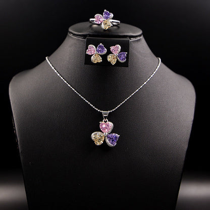 Clover Zircon Diamond Jewellery Set Women BAZONA