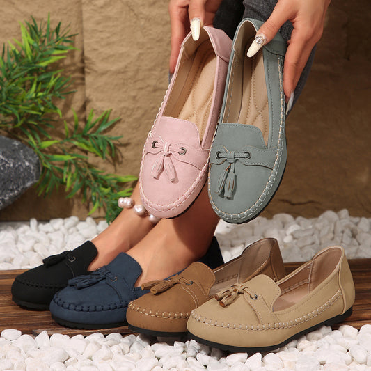 Women's Round Head Loafers Fashion Non-slip Soft Comfortable Flats Shoes - bazona.com