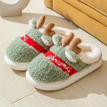 Christmas Shoes Winter Home Slippers Elk Soft Cozy Bedroom Slipper Slip On House Shoes - bazona.com