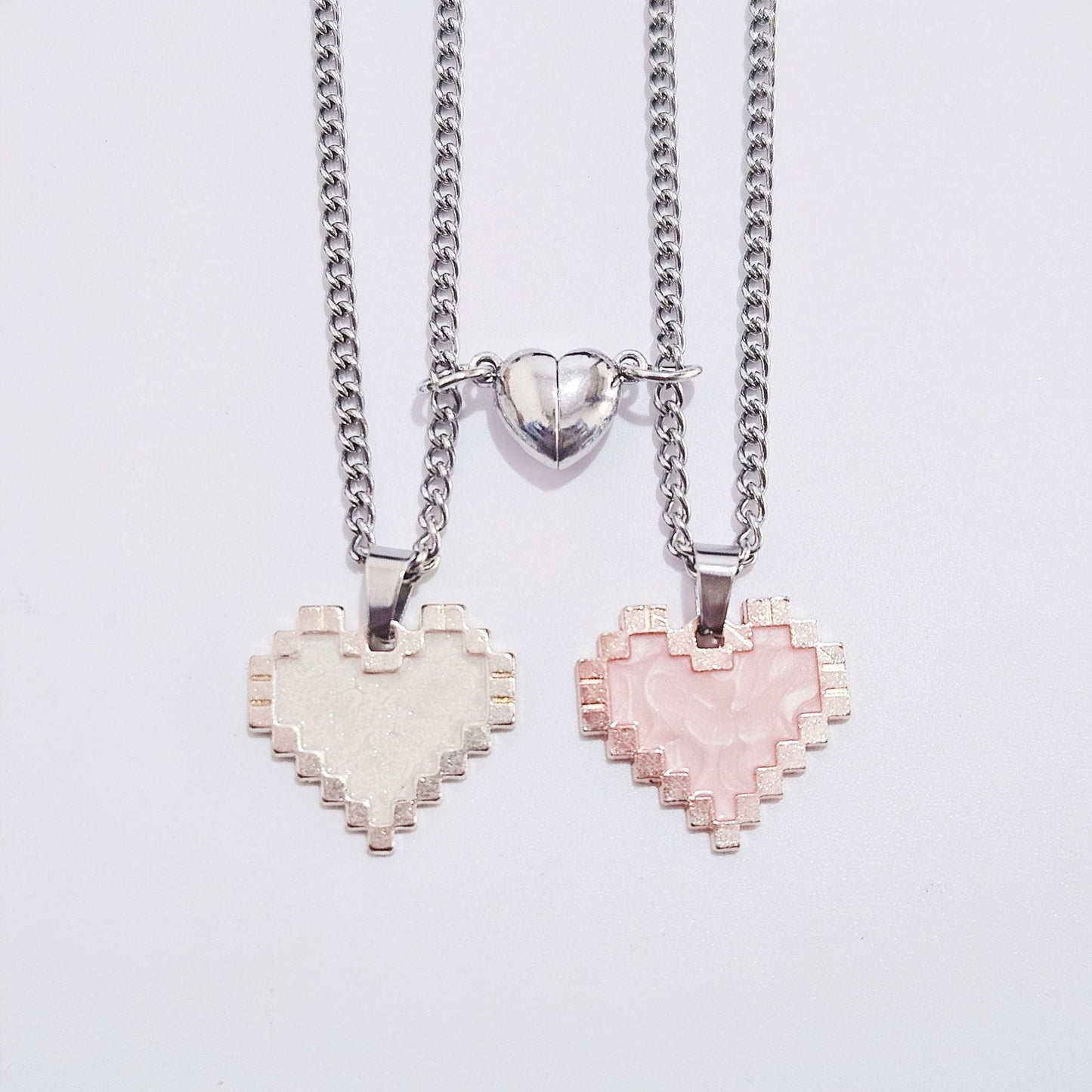 2pcs Magnetic Heart-shaped Mosaic Necklace Fashion Personality Couple Love Necklace For Valentine's Day BAZONA