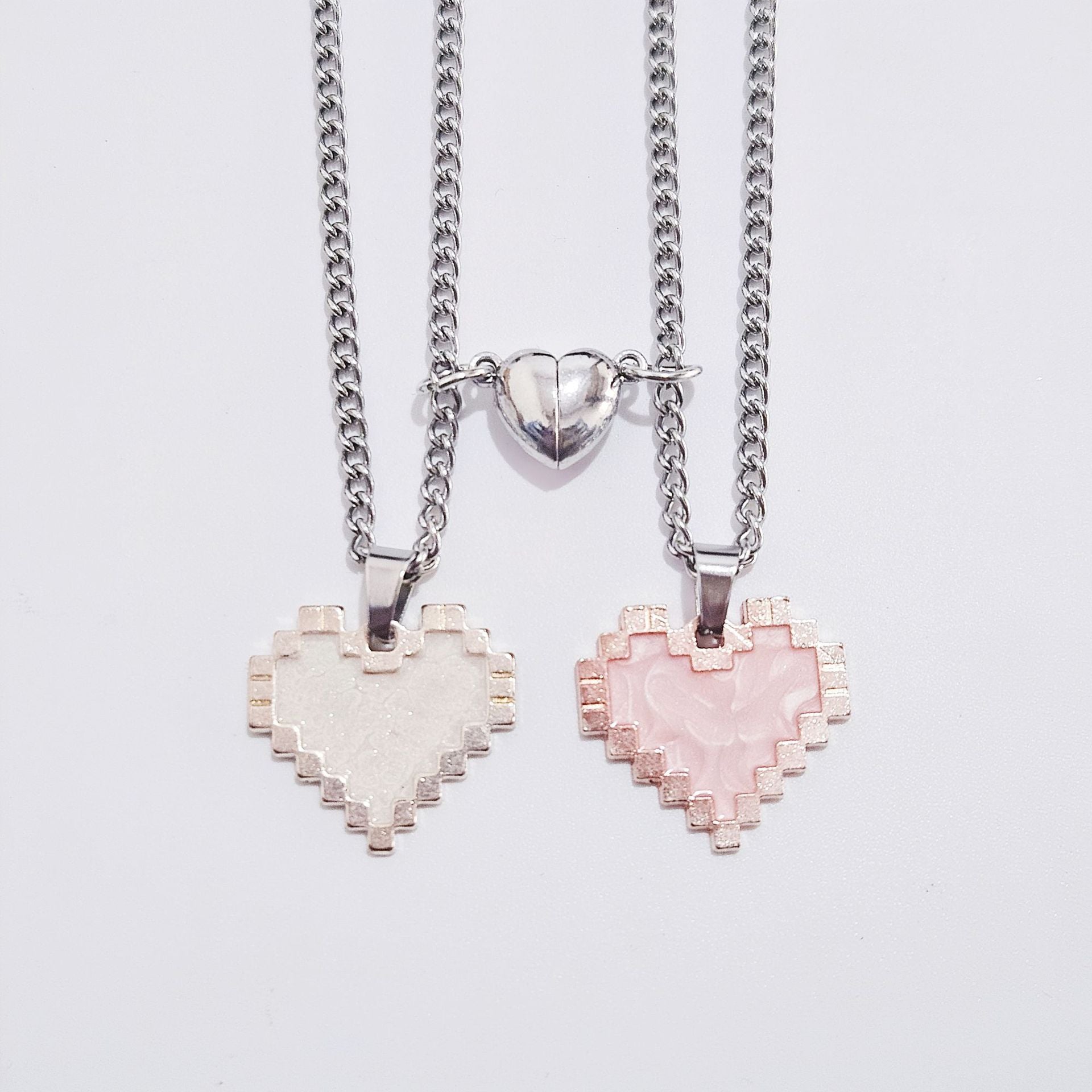 2pcs Magnetic Heart-shaped Mosaic Necklace Fashion Personality Couple Love Necklace For Valentine's Day BAZONA