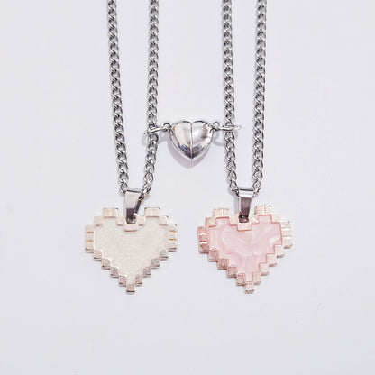 2pcs Magnetic Heart-shaped Mosaic Necklace Fashion Personality Couple Love Necklace For Valentine's Day BAZONA