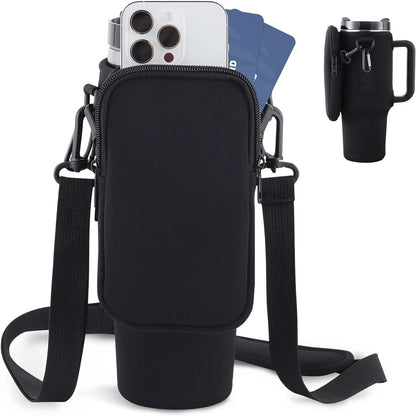 Slok Water Bottle Carrier Bag, Compatible With 40oz Tumbler With Handle, Modern Water Bottle Holder With Simple Adjustable Strap For Outdoor Walking Hiking Travelling Sports-Blue Purple - bazona.com