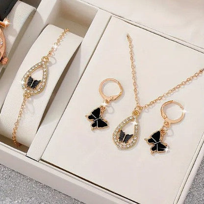 4PCS Set Luxury Women Butterfly Necklace Bracelet Earrings Drop Oil Diamond Jewelry For Girl Gift Jewelry Fashion Jewelry Set BAZONA