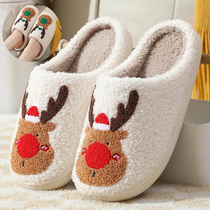 Christmas Shoes Winter Home Slippers Elk Soft Cozy Bedroom Slipper Slip On House Shoes - bazona.com