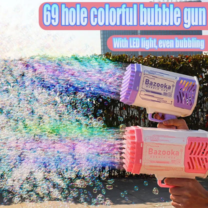 Bubble Gun Rocket 69 Holes Soap Bubbles Machine Gun Shape Automatic Blower With Light Toys For Kids Pomperos - bazona.com