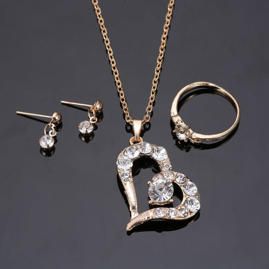 Heart Pendant Jewelry Set Rhinestone Jewellery BAZONA