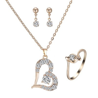 Heart Pendant Jewelry Set Rhinestone Jewellery BAZONA