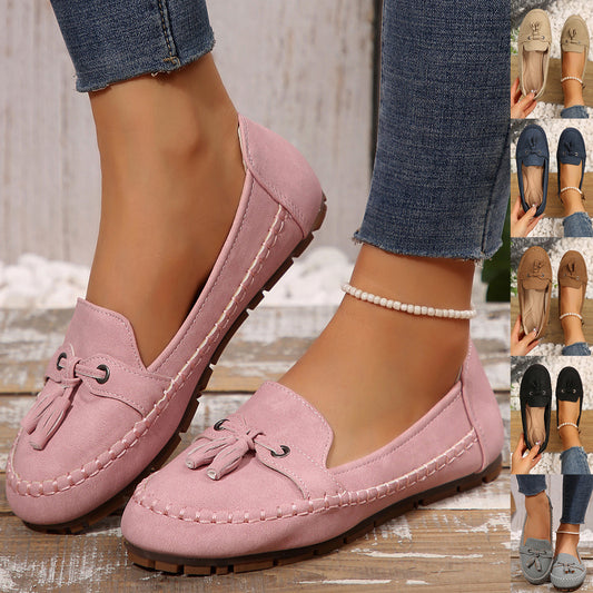 Women's Round Head Loafers Fashion Non-slip Soft Comfortable Flats Shoes - bazona.com