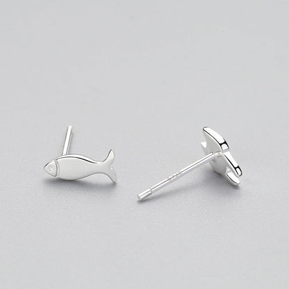 Fashion Asymmetry 925 Sterling Silver Stud Earrings Animal Fish Cat Stud Earrings for Women Personality Jewelry Gifts BAZONA