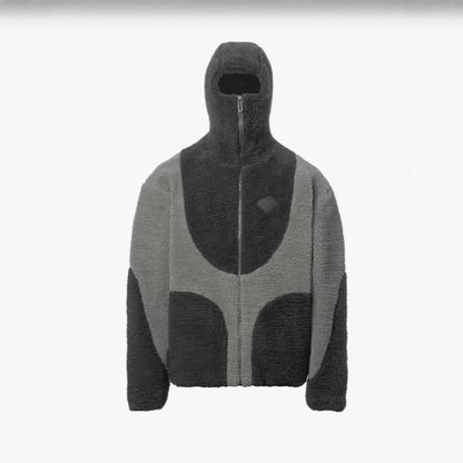 Men's Fashion Lamb Wool Hooded Zipper Coat Sweatshirt Patchwork Line Design Male Tops Casual BAZONA