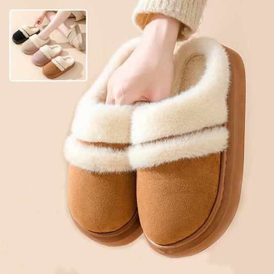 Fashion Warm Cotton Slippers For Women Leisure Thick Bottom Non-slip Plus-velvet House Shoes Winter Bedroom Floor Suede Slipper BAZONA