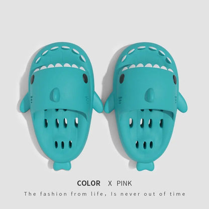 Shark Slippers With Drain Holes Shower Shoes For Women Quick Drying Eva Pool Shark Slides Beach Sandals With Drain Holes - bazona.com