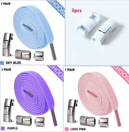 Elastic Press Lock Shoelaces – No-Tie, Wide Flat Laces for Kids & Adults BAZONA