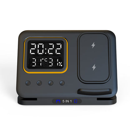 15W Wireless Chargers Stand 5 In1 LED Digital Alarm Clock Fast Charging Dock Station BAZONA
