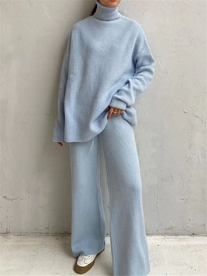 2 Pieces Women Sets Knitted Tracksuit Turtleneck Sweater BAZONA