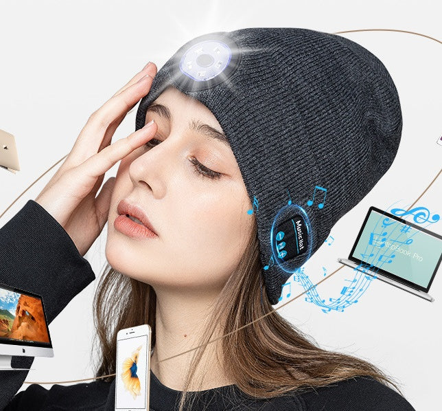 Glow Wireless Music Call Night Run Outdoor Lighting Warm Earphone Hat BAZONA