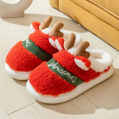 Christmas Shoes Winter Home Slippers Elk Soft Cozy Bedroom Slipper Slip On House Shoes - bazona.com