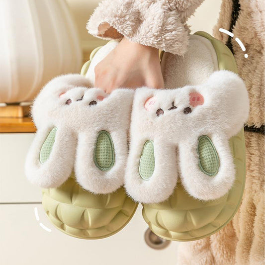 Cute Rabbit Shoes Winter Fuzzy Slippers Women Detachable Washable House Shoes BAZONA