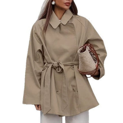 Trench Coat Women's Long Khaki Workwear Lace-up Long Sleeve Coat BAZONA