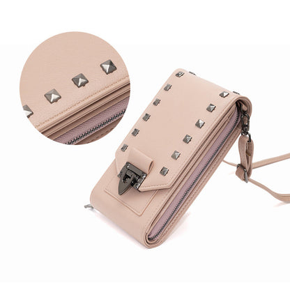 Rivet Design Shoulder Bags Mobile Phone Handbag Solid Color Crossbody Bags Women BAZONA