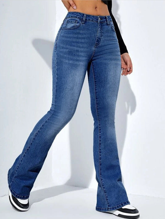 Women's Slim-fit Jeans Pants With Flared Design Fashion Casual High Waist Stretch Trousers BAZONA