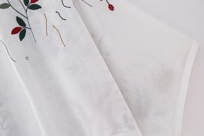 V-neck Embroidery Breasted Shirt High Waist Embroidery Skirt Suit BAZONA