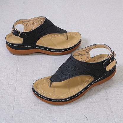 Casual Sandals Women's Wedge Heel Solid Color Flip Flop Sandals BAZONA