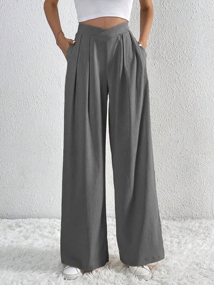 Summer New Solid Color Pleated Casual Wide-leg Pants Loose Casual Women's Commuting Versatile Style Comfortable TrousersS BAZONA