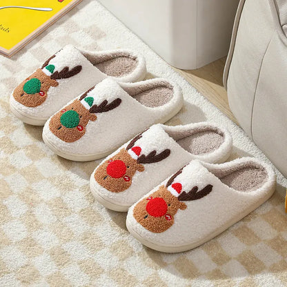 Christmas Shoes Winter Home Slippers Elk Soft Cozy Bedroom Slipper Slip On House Shoes - bazona.com