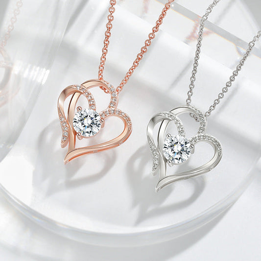 Zircon Double Love Necklace With Rhinestones Ins Personalized Heart-shaped Necklace Clavicle Chain Jewelry For Women Valentine's Day BAZONA