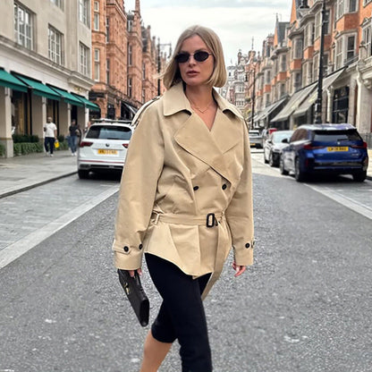 Women's Long-sleeved Lapel Lace-up Waist-controlled Mid-length Trench Coat BAZONA