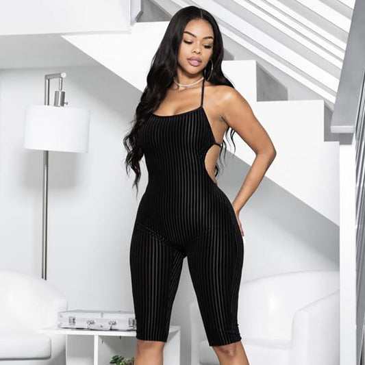 Women's Sleeveless Tie Halter Sports Fitness Jumpsuit BAZONA