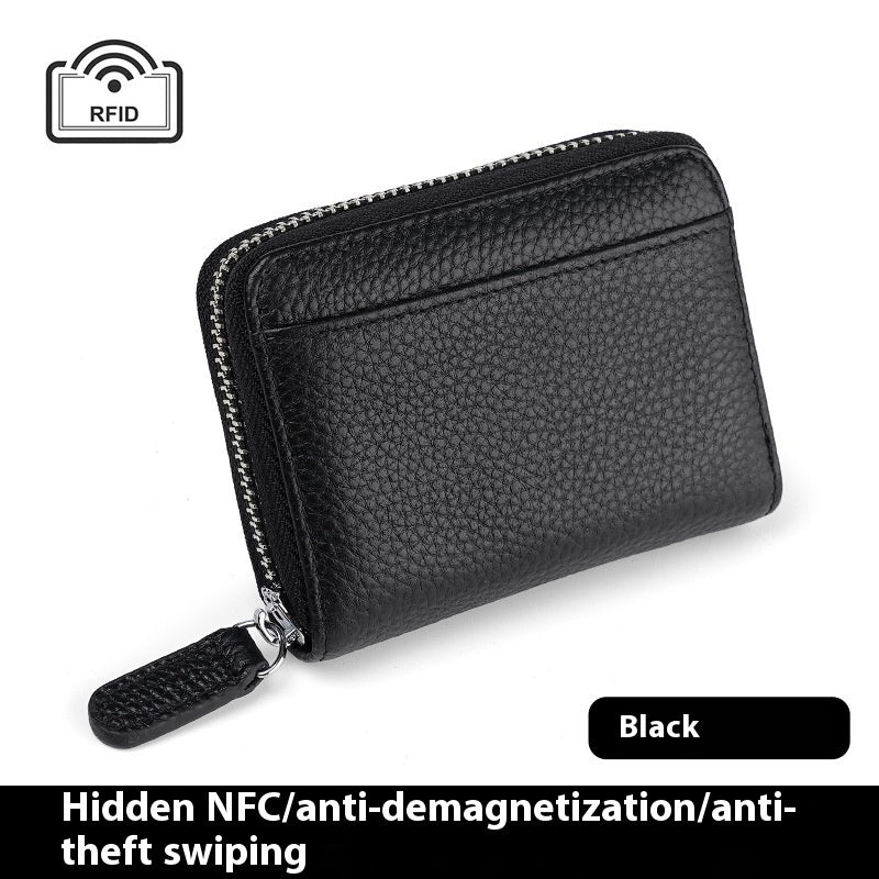 2024 RFID Genuine Leather Card Wallet Men Women Purse With Coin Pocket Zipper Credit Card Holder Small Wallets Bags BAZONA