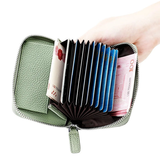 2024 RFID Genuine Leather Card Wallet Men Women Purse With Coin Pocket Zipper Credit Card Holder Small Wallets Bags BAZONA